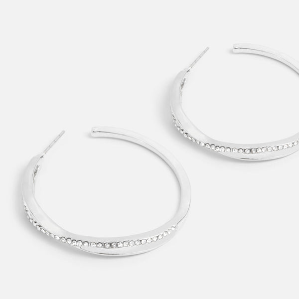 Load image into Gallery viewer, Silver hoop earrings with cubic zirconia
