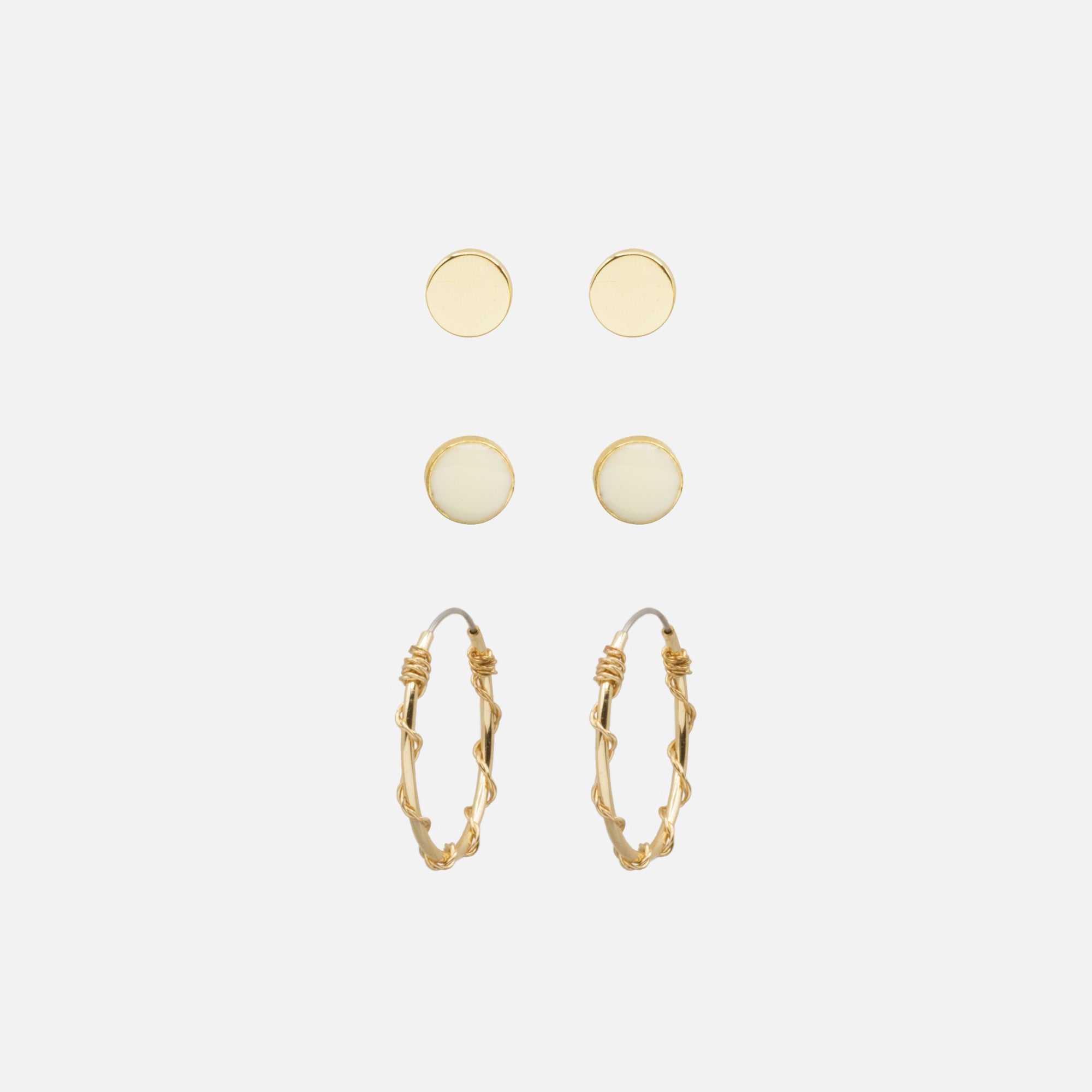 Set of fixed earrings and twisted hoops