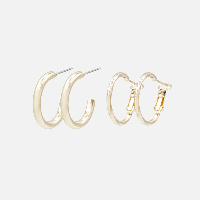 Duo de boucles d’oreilles anneaux dorés unis et tordus