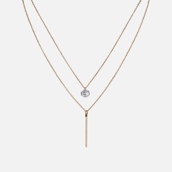 Load image into Gallery viewer, Gold double chain necklace with cubic zirconia and &quot;i&quot; charm
