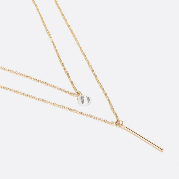 Load image into Gallery viewer, Gold double chain necklace with cubic zirconia and &quot;i&quot; charm
