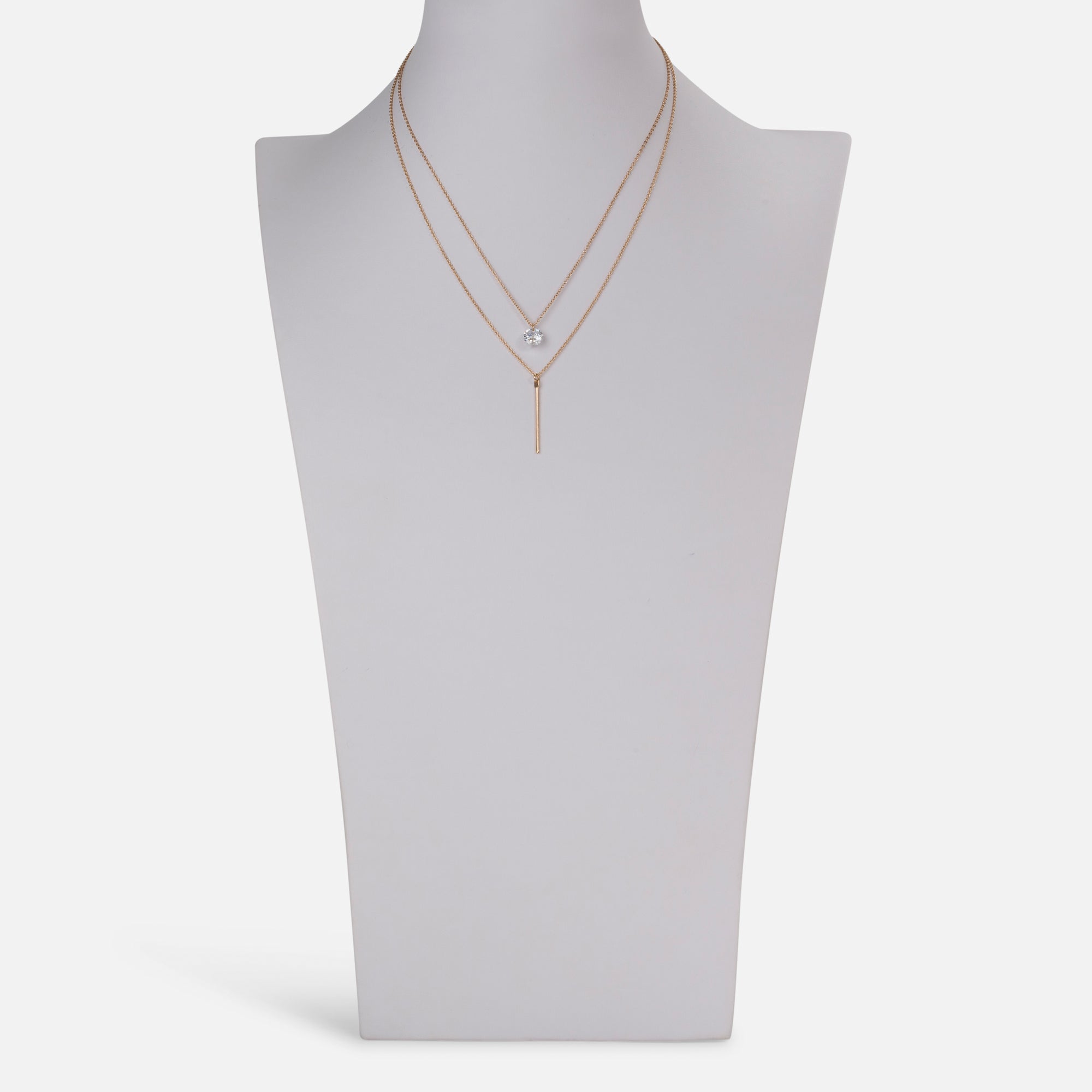 Gold double chain necklace with cubic zirconia and "i" charm