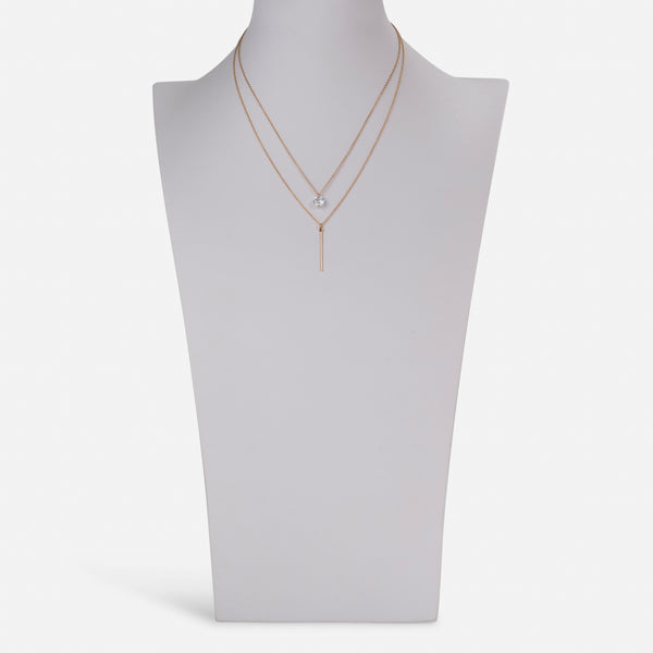 Load image into Gallery viewer, Gold double chain necklace with cubic zirconia and &quot;i&quot; charm
