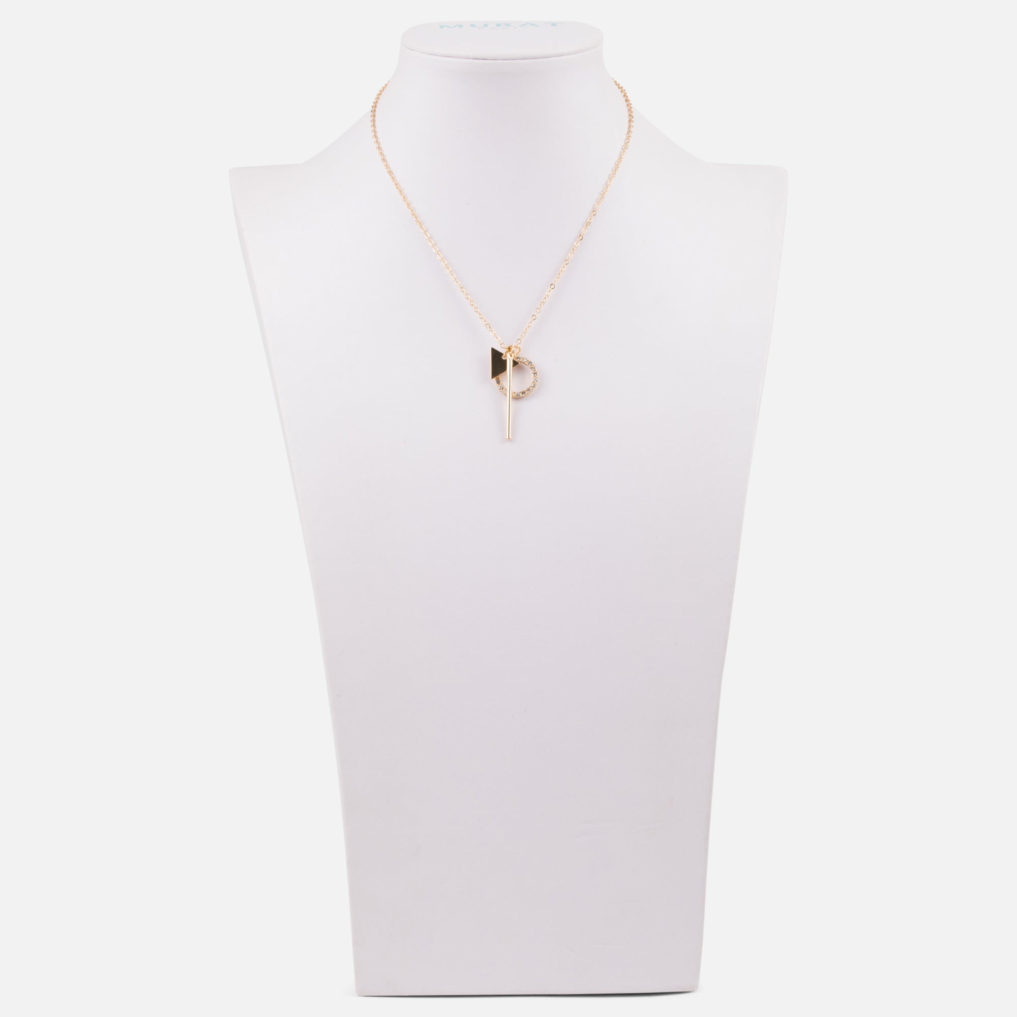 Collier doré avec breloques triangle, cercle de zircons cubiques et "i"