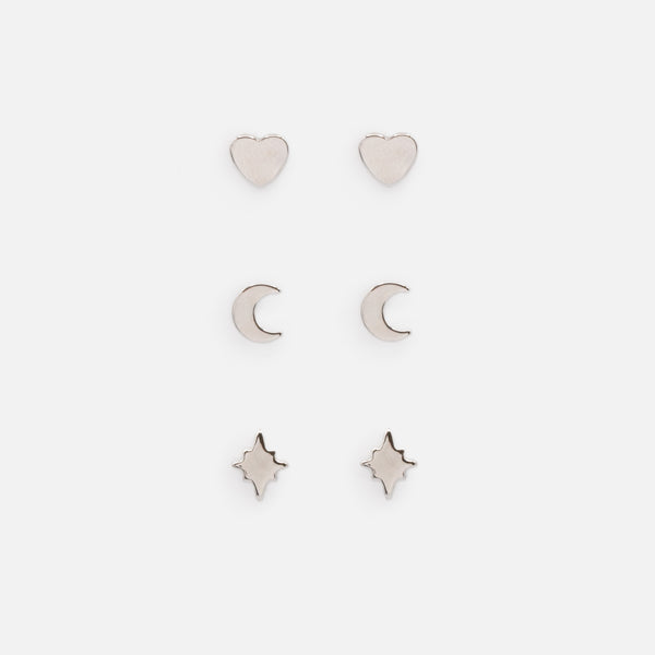 Load image into Gallery viewer, Set of 3 pairs of silvered fixed earrings
