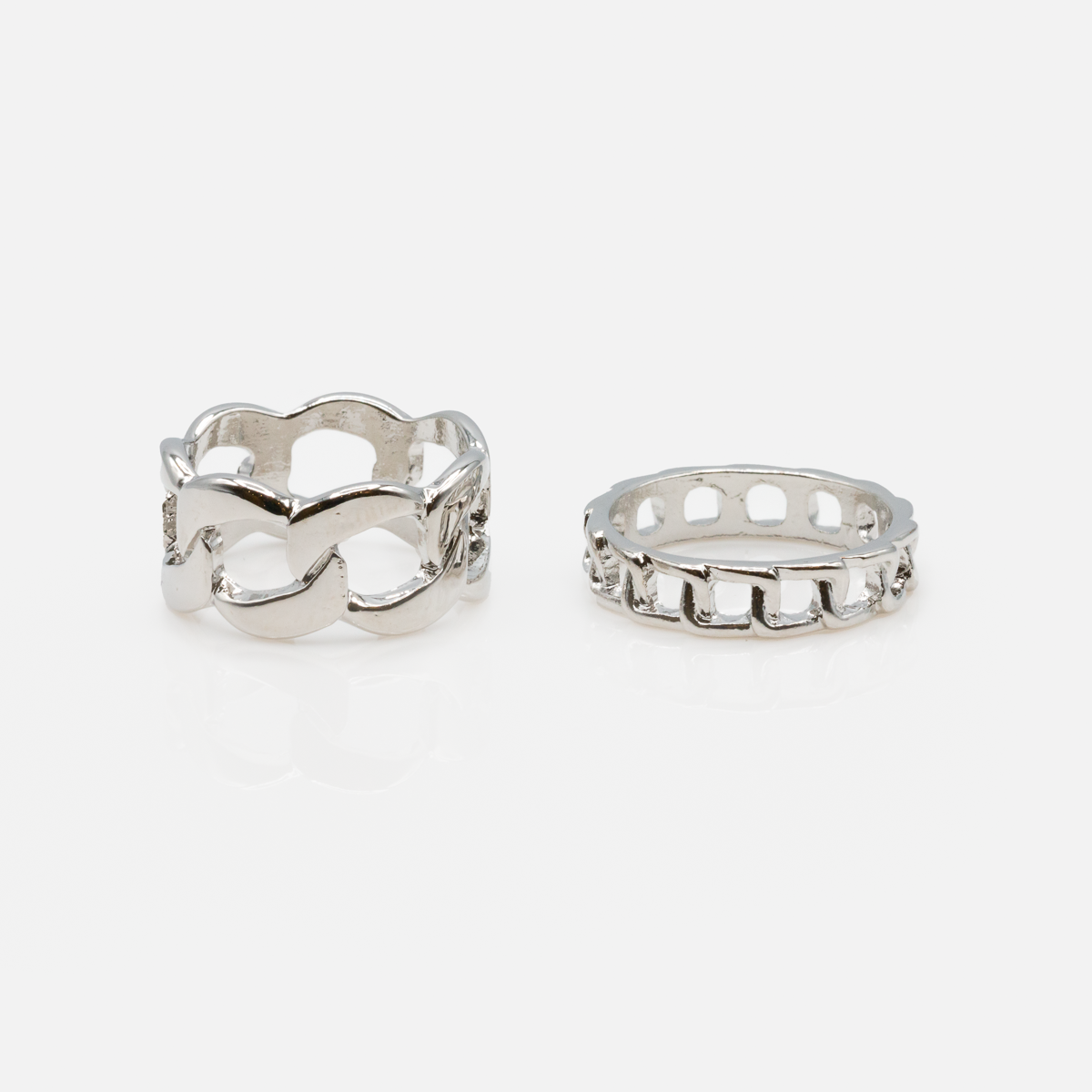 Duo of silver chain desing rings