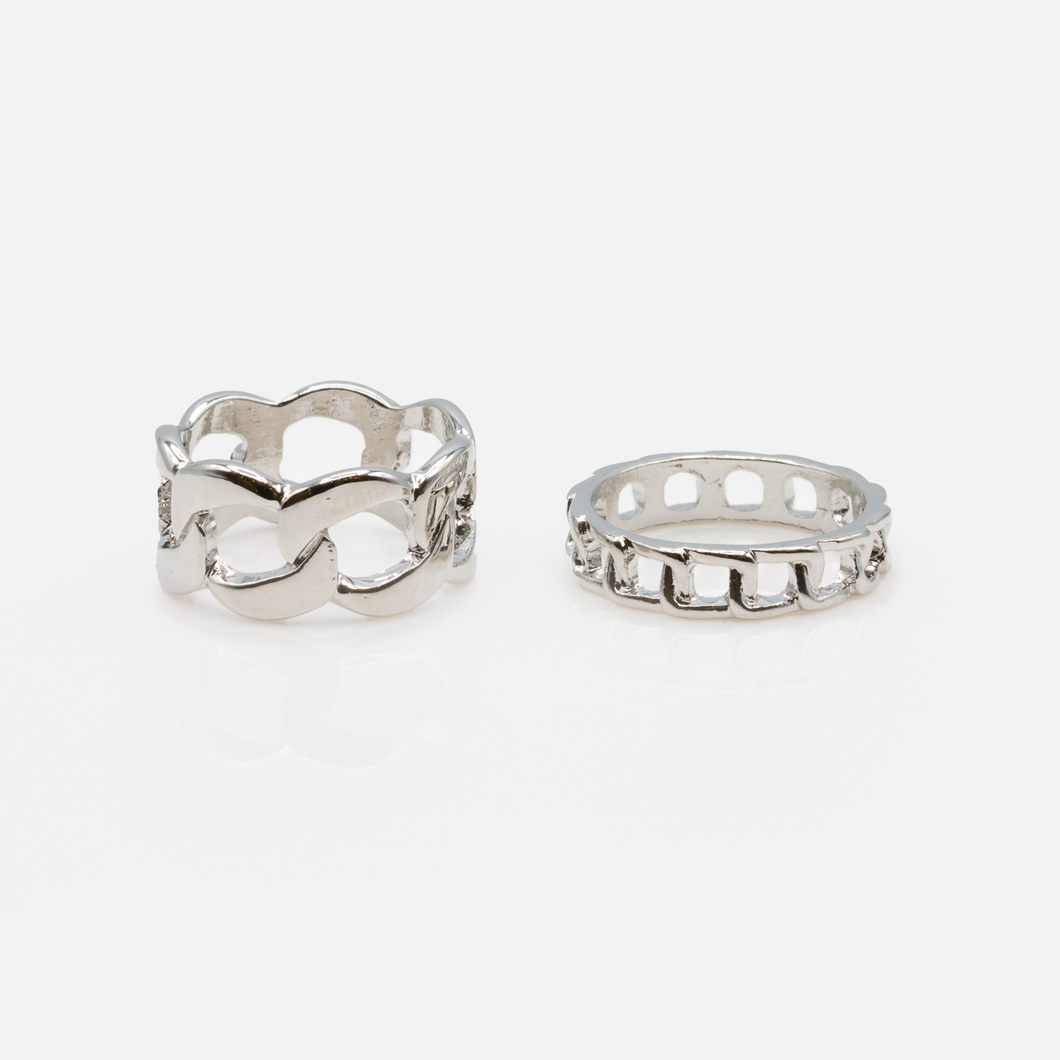 Duo of silver chain desing rings