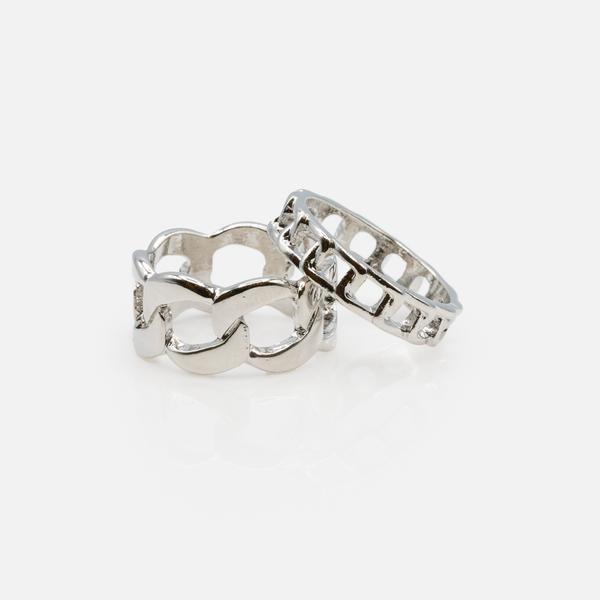 Load image into Gallery viewer, Duo of silver chain desing rings
