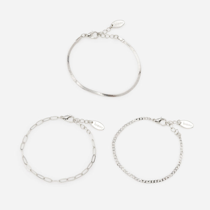 Set of three silver bracelets with delicate links