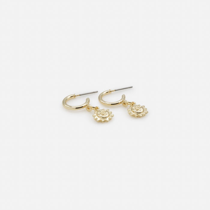 Duo de boucles d'oreilles dorées croissant de lune et soleil