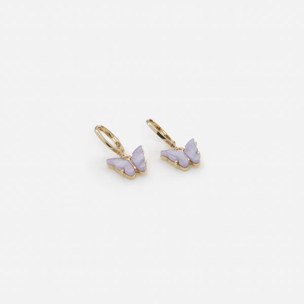 Load image into Gallery viewer, Duo of gold and lilac butterfly earrings
