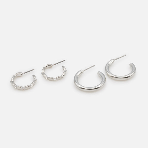 Load image into Gallery viewer, Duo of simple silver hoop and mesh earrings

