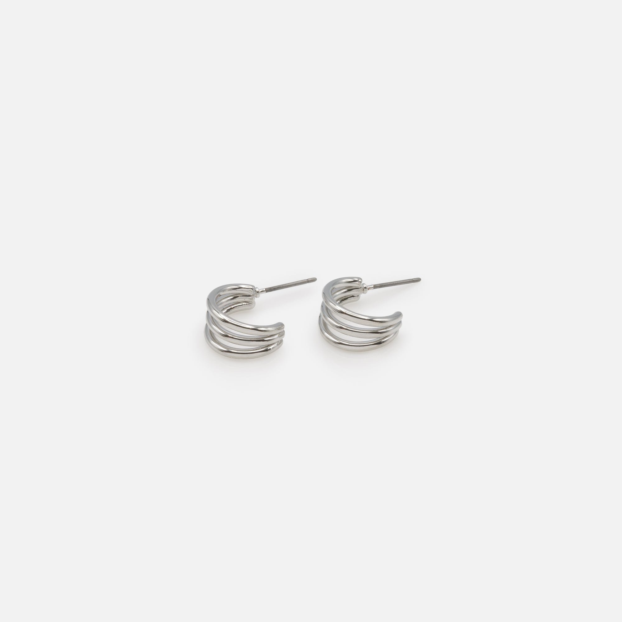 Duo de boucles d'oreilles anneaux argentés en triple et fines lignes