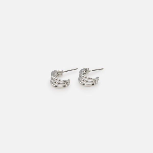 Load image into Gallery viewer, Duo of silver hoop earrings in triple and fine lines
