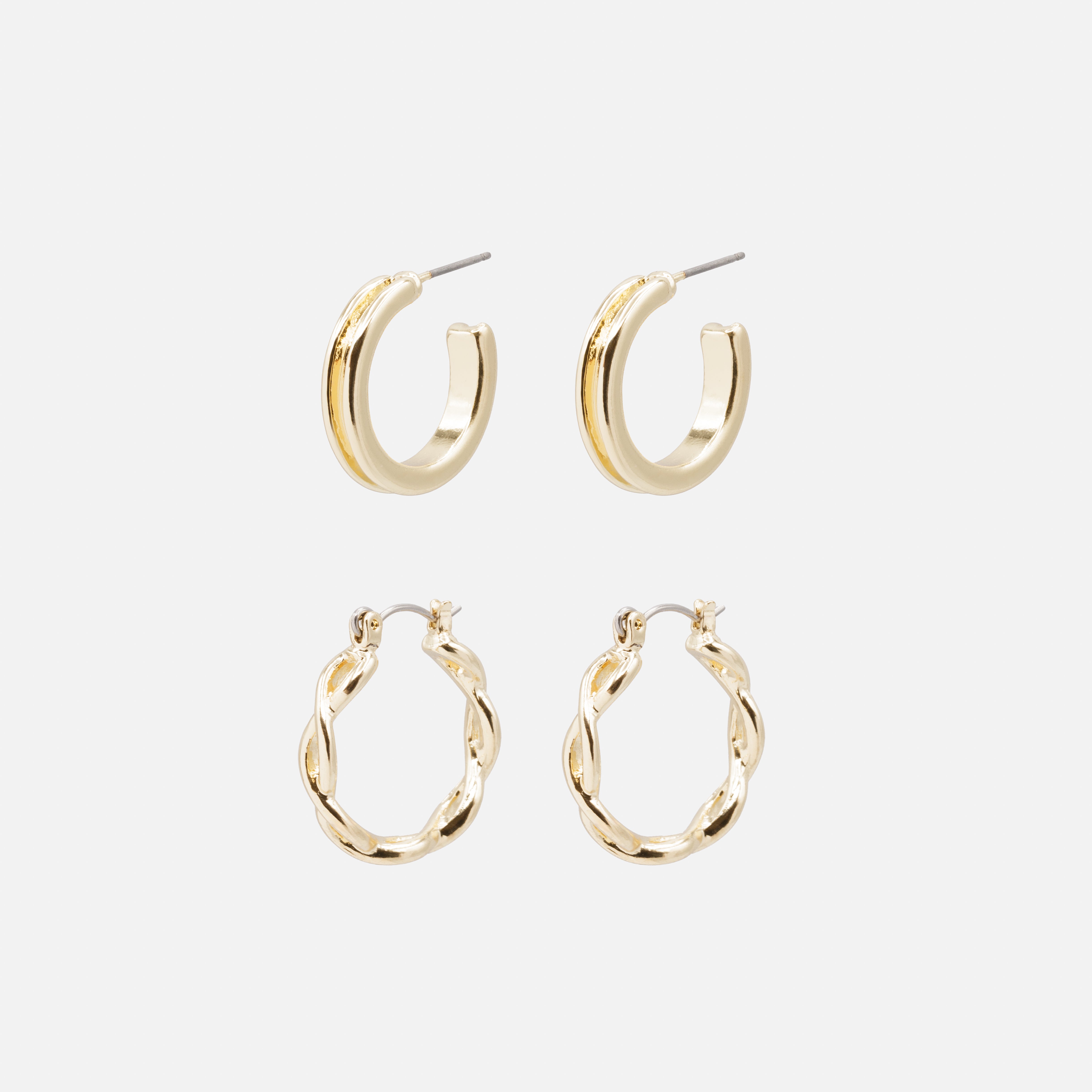 Duo de boucles d'oreilles anneaux dorés entrecroisés et renfoncés