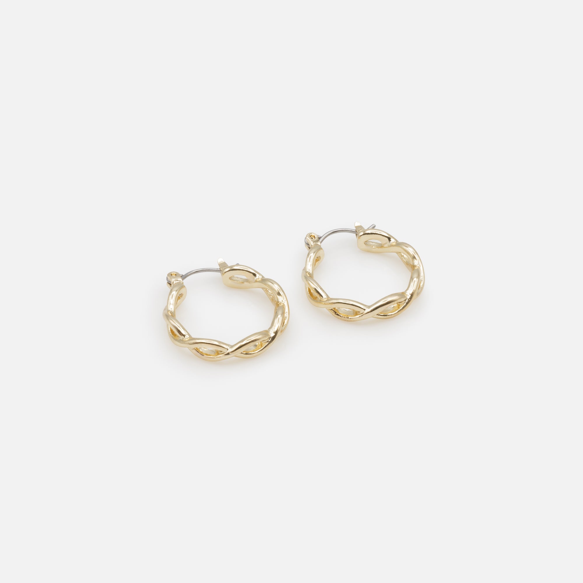 Duo of crisscrossed and recessed golden hoop earrings