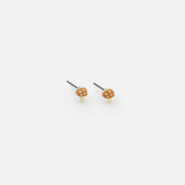 Load image into Gallery viewer, Trio of golden mushroom, flower and teddy bear earrings
