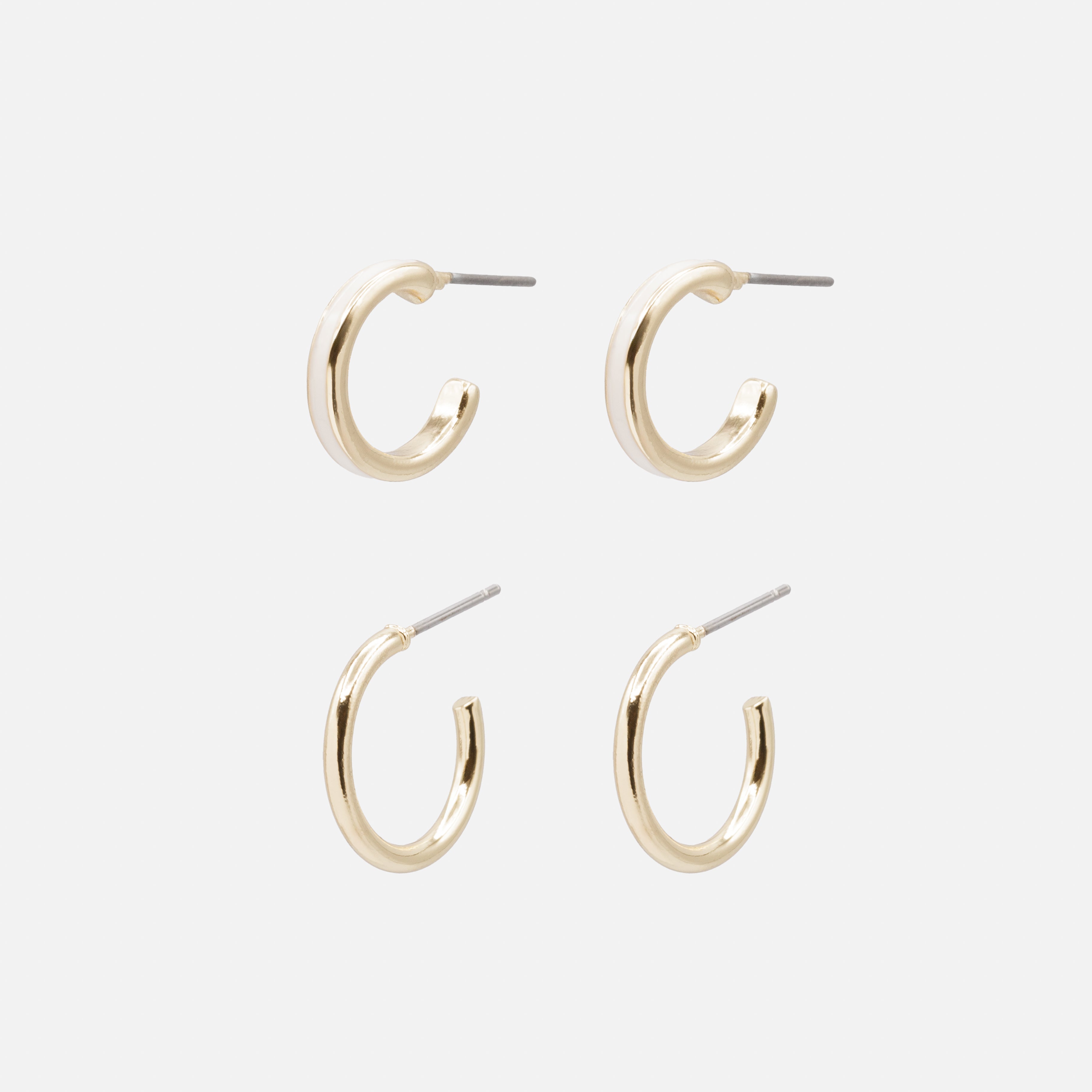 Duo de boucles d'oreilles anneaux dorés simples et à bande blanche