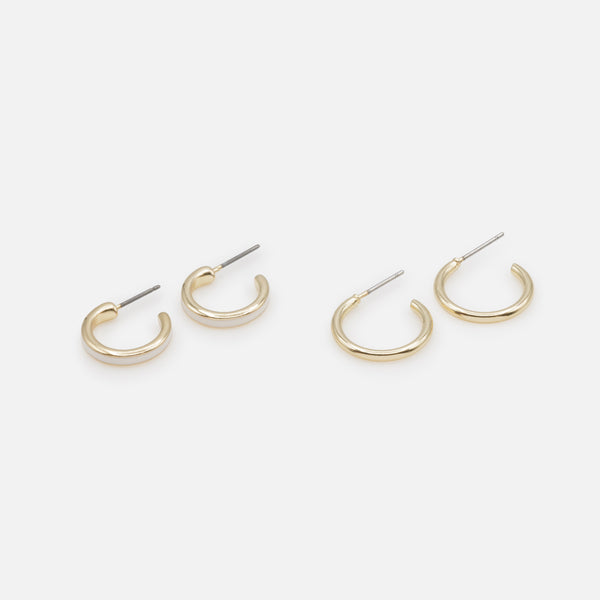 Load image into Gallery viewer, Duo of simple gold hoop earrings with white band
