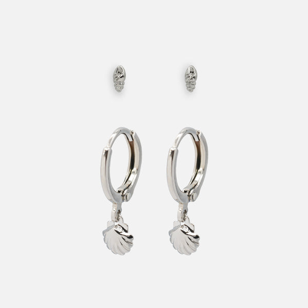 Load image into Gallery viewer, Duo of silver shell earrings
