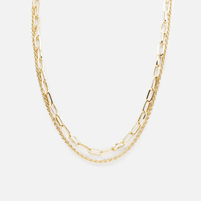 Set of two gold chains with paperclip and rope links