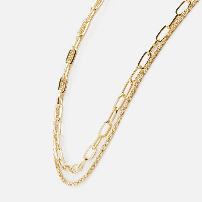 Set of two gold chains with paperclip and rope links