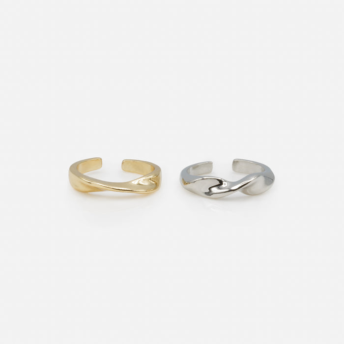 Set of two two-tone twisted open rings
