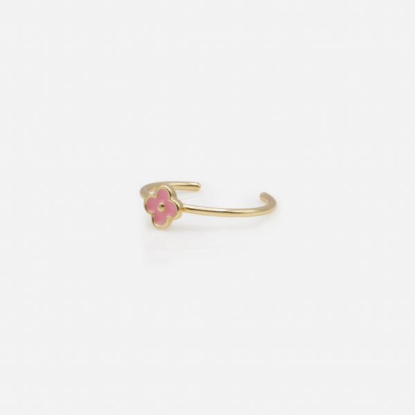 Load image into Gallery viewer, Set of two golden open rings with lilac and pink flowers
