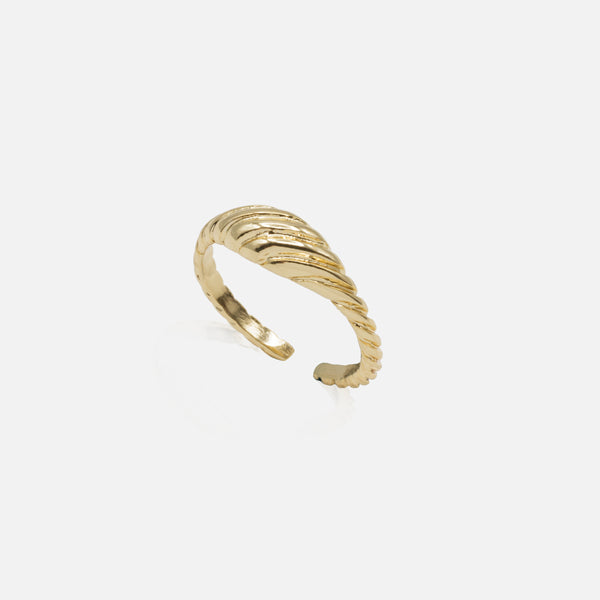 Load image into Gallery viewer, Set of two gold ribbed and plain open rings
