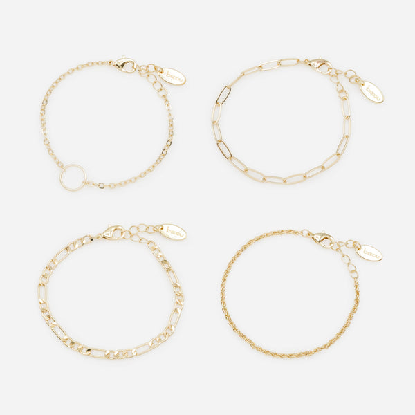 Load image into Gallery viewer, Set of four golden bracelets with fine and varied links
