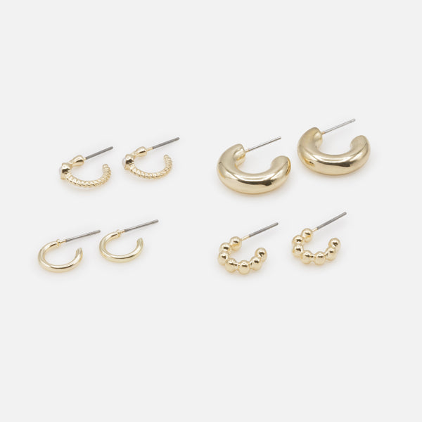 Load image into Gallery viewer, Quartet of assorted gold hoop earrings
