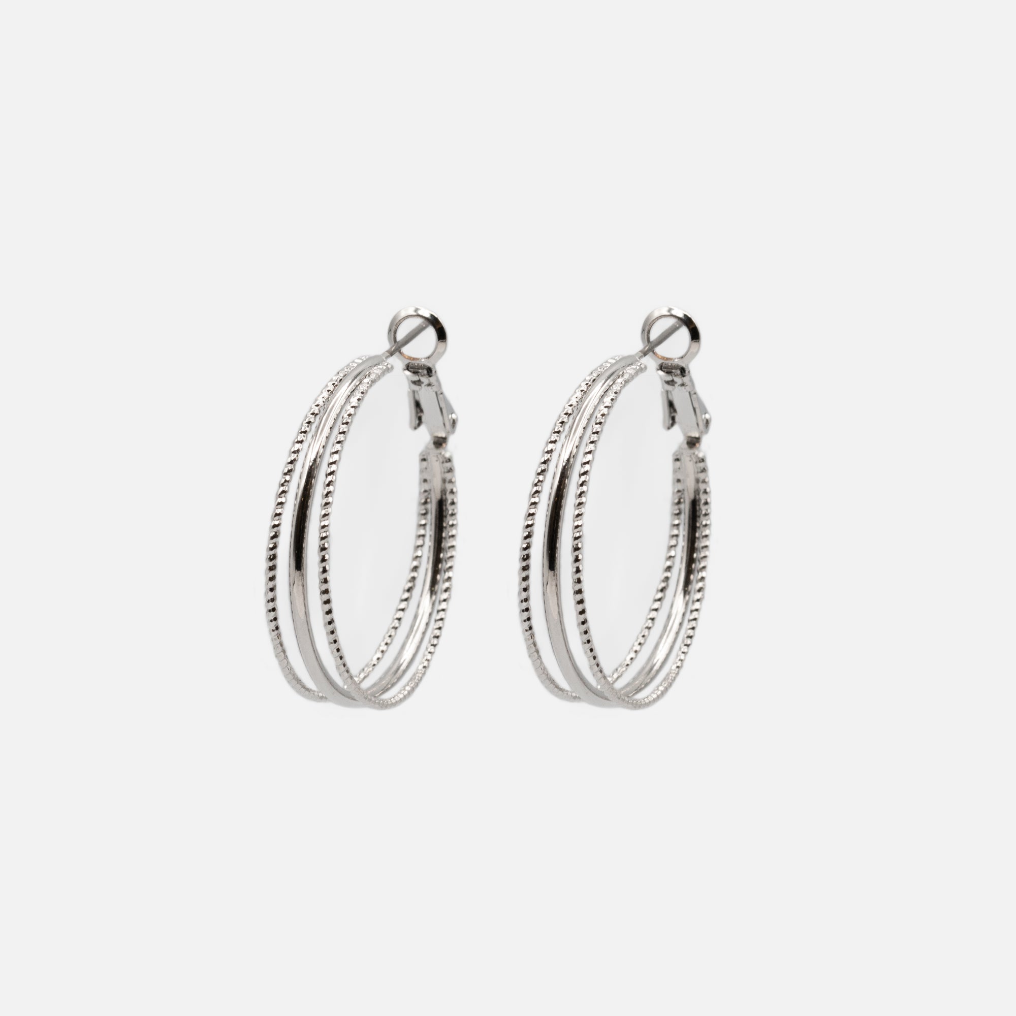 Boucles d'oreilles argentées anneaux triples