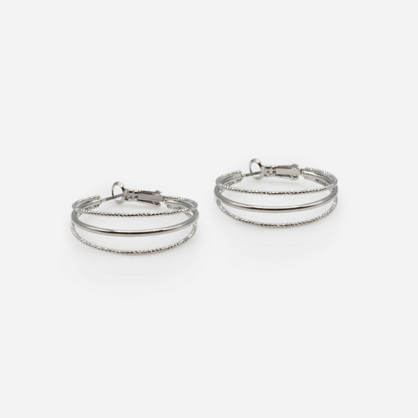 Load image into Gallery viewer, Silver triple hoop earrings
