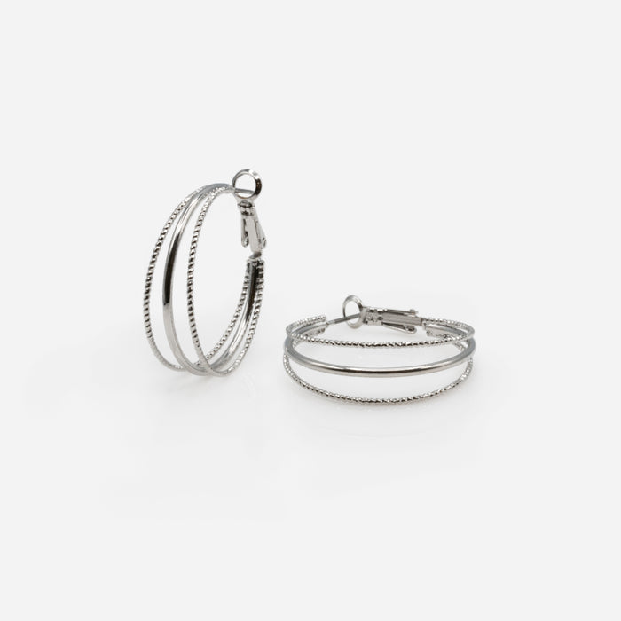 Boucles d'oreilles argentées anneaux triples