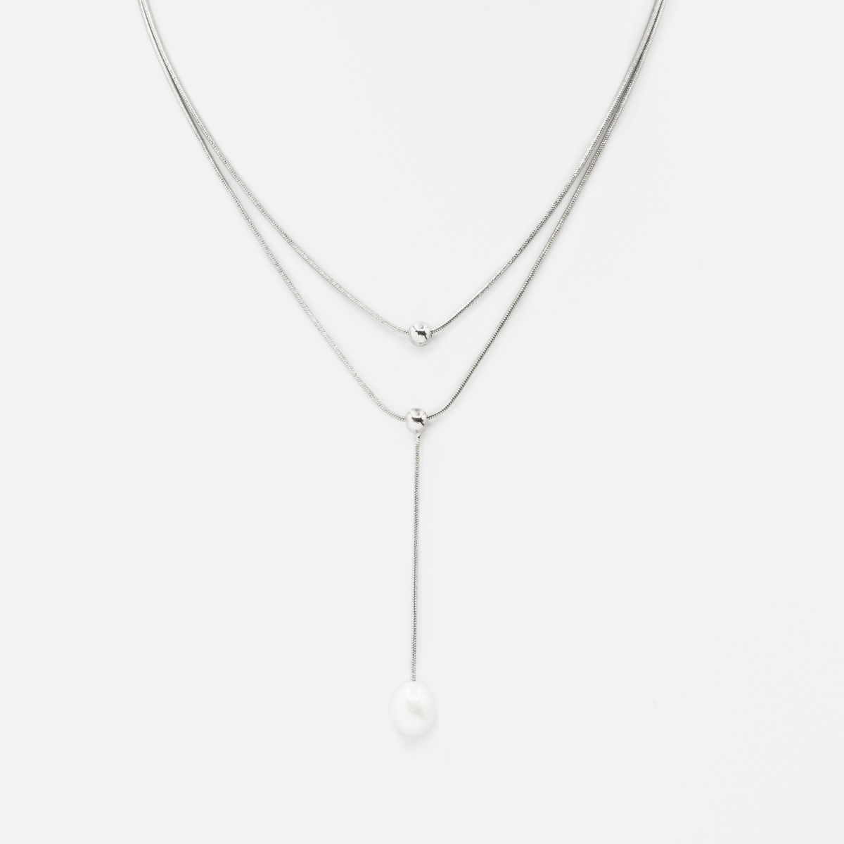 Y-shaped silvered necklace with pearl