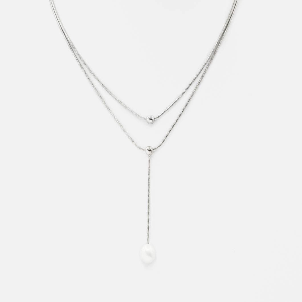 Collier argenté forme Y avec perle