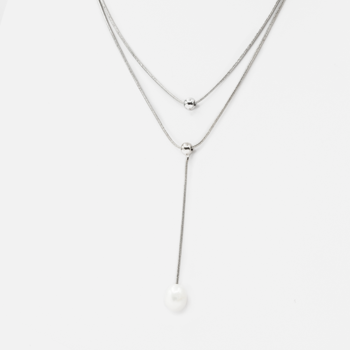 Y-shaped silvered necklace with pearl