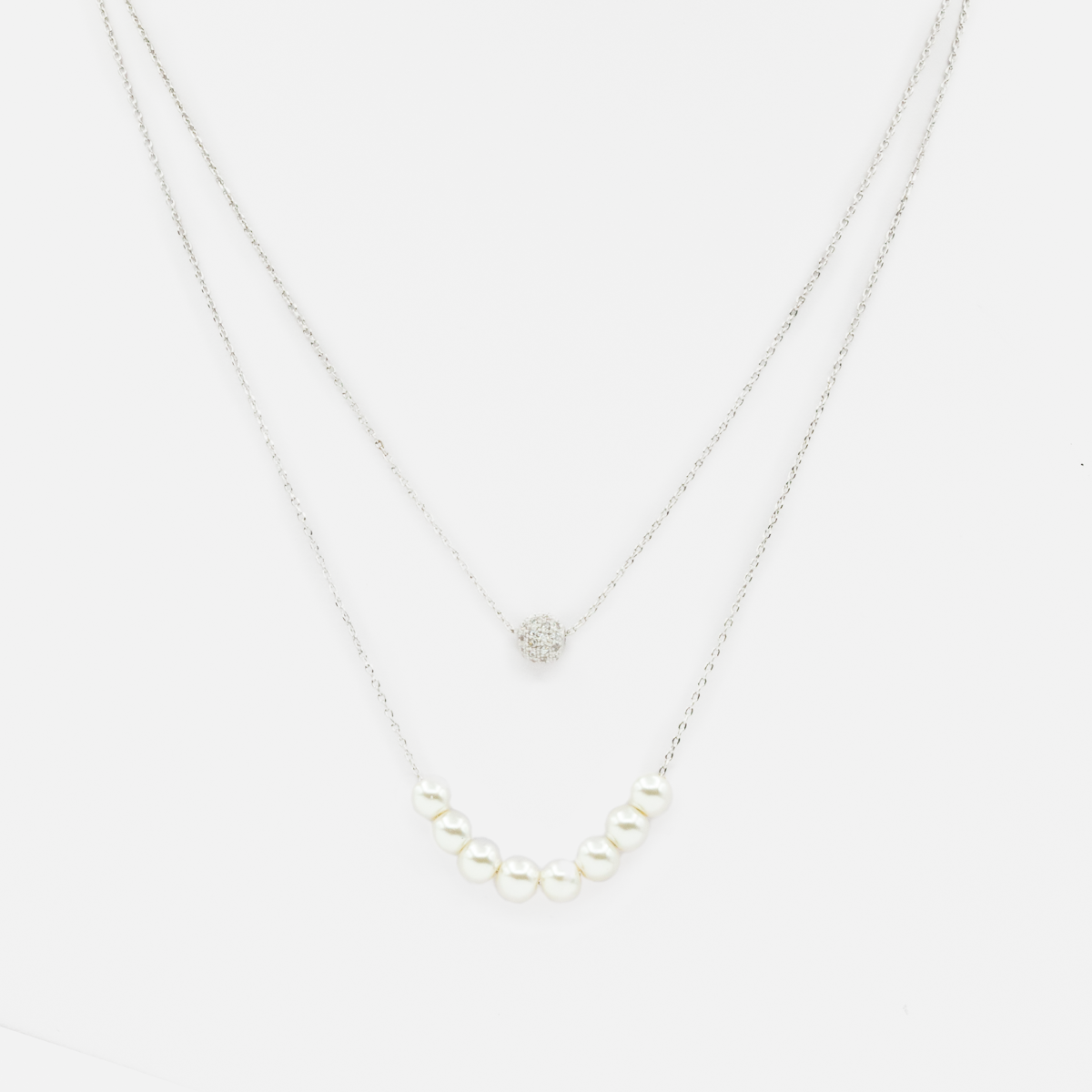 Collier double argenté avec perles