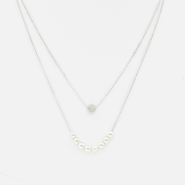 Load image into Gallery viewer, Double silvered necklace with pearls
