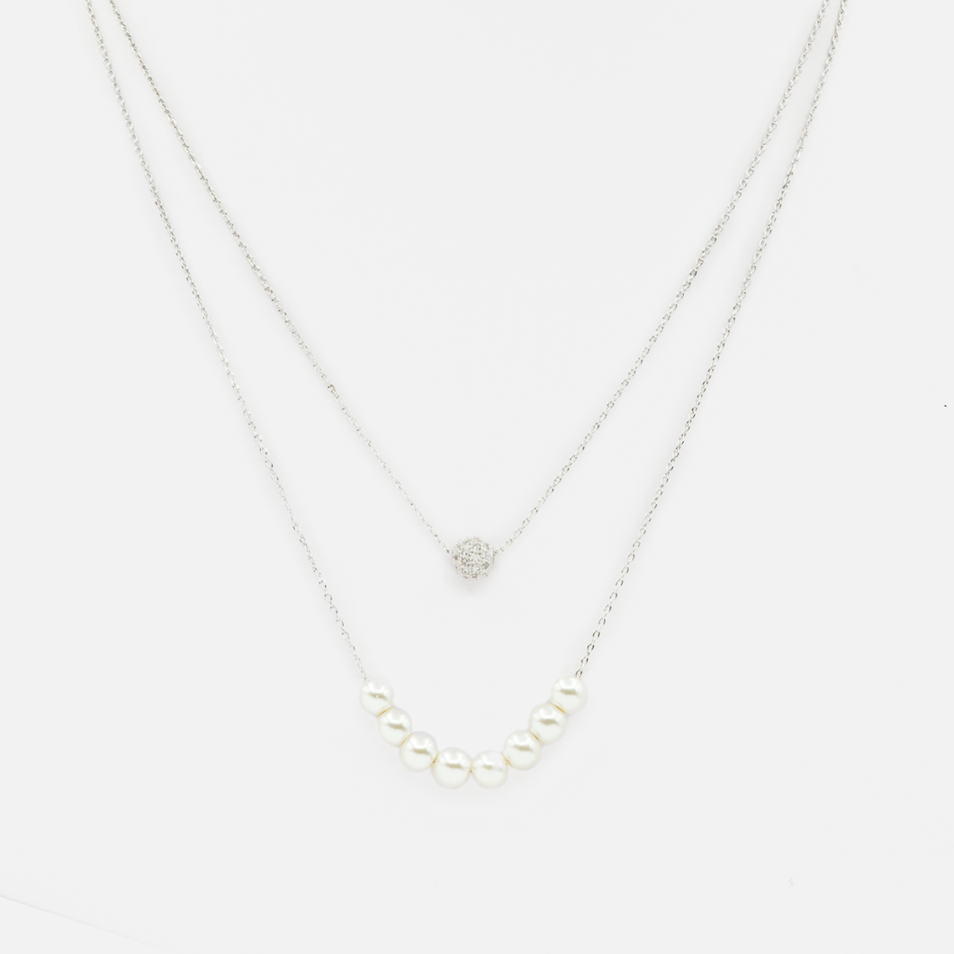 Collier double argenté avec perles