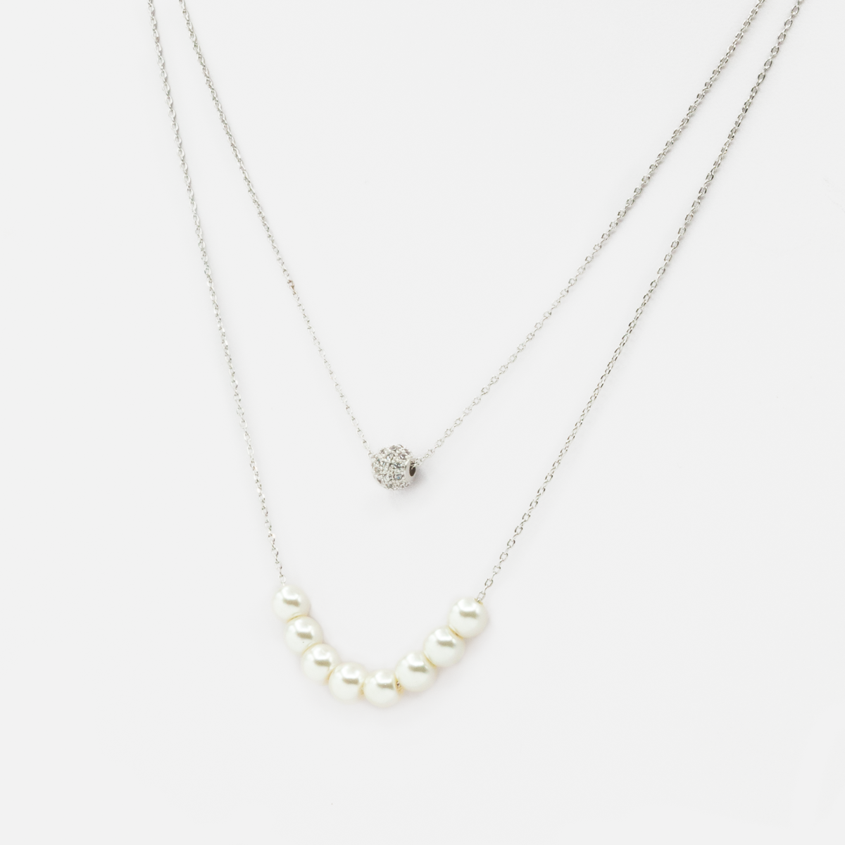 Collier double argenté avec perles