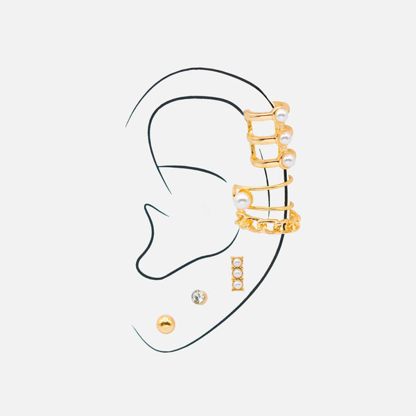 Load image into Gallery viewer, Set of 3 ear cuffs and 3 fixed earrings
