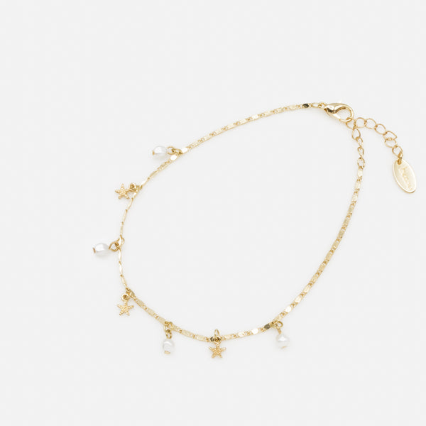 Load image into Gallery viewer, Gold anklet with pearls and starfish
