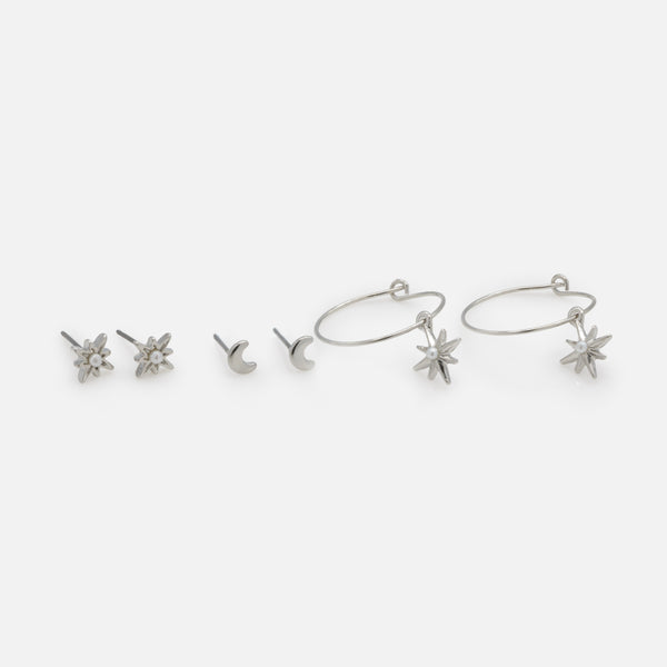 Load image into Gallery viewer, Trio of silver stars and moon earrings with pearls
