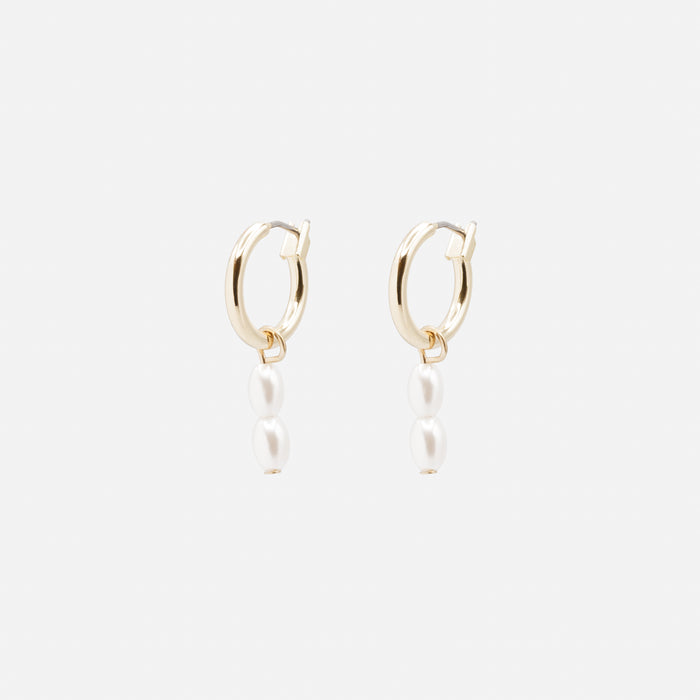Boucles d'oreilles anneaux dorés breloque double perle amovible