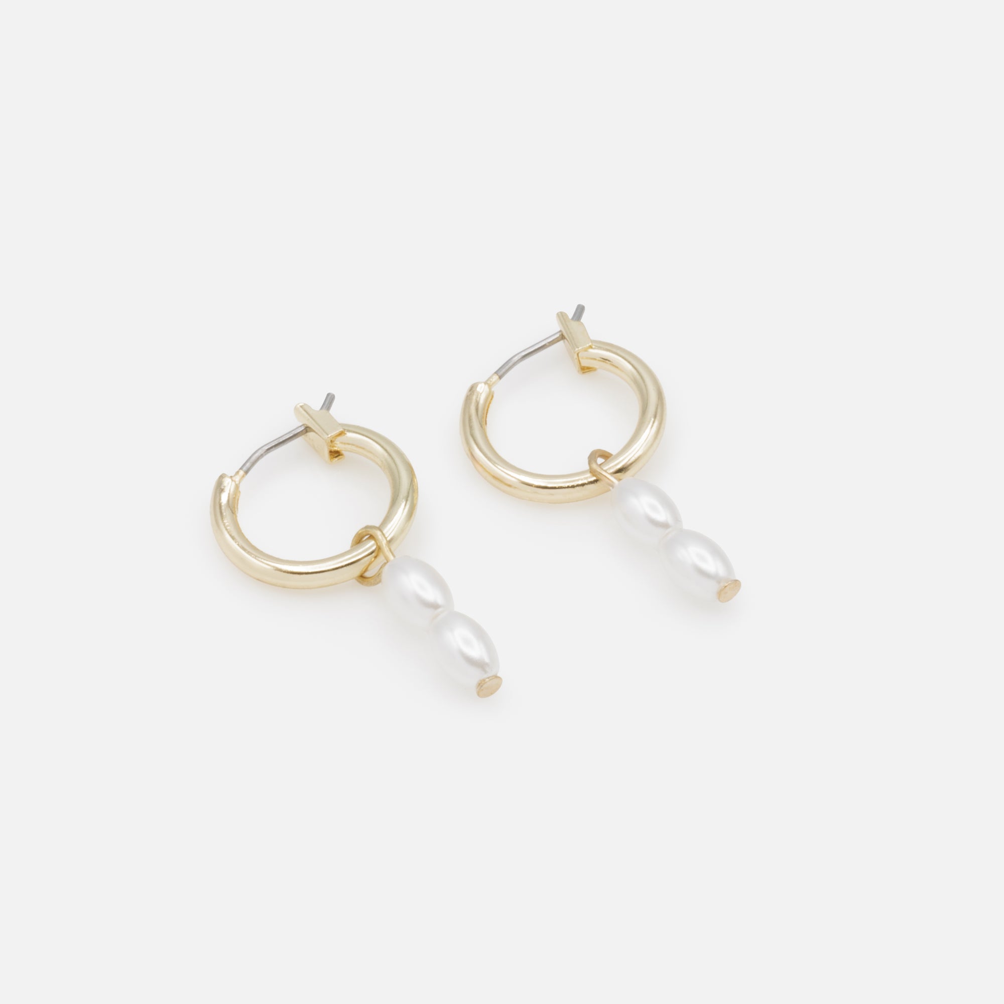 Boucles d'oreilles anneaux dorés breloque double perle amovible