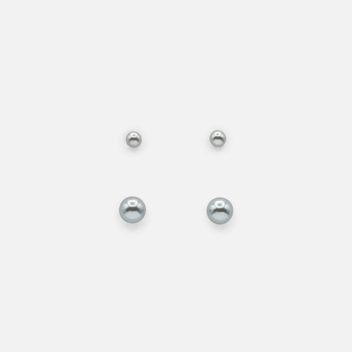 Duo de boucles d'oreilles fixes perles grises