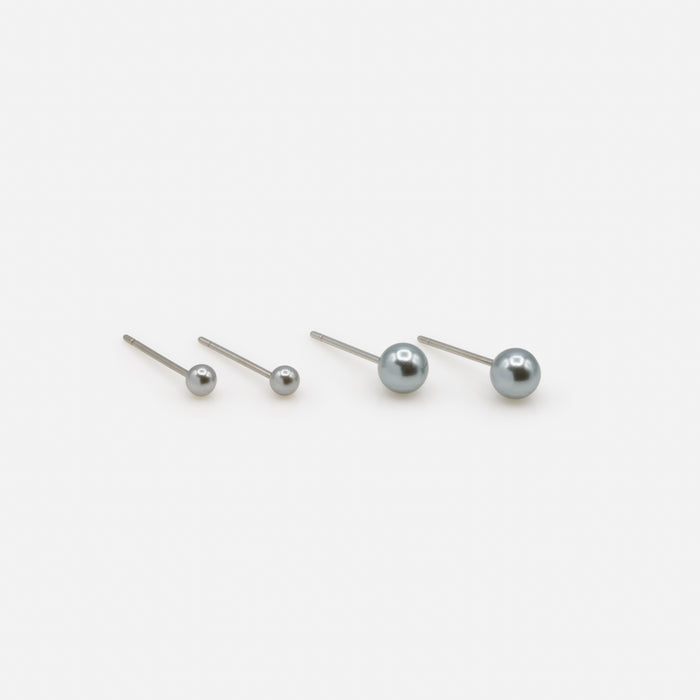 Duo de boucles d'oreilles fixes perles grises