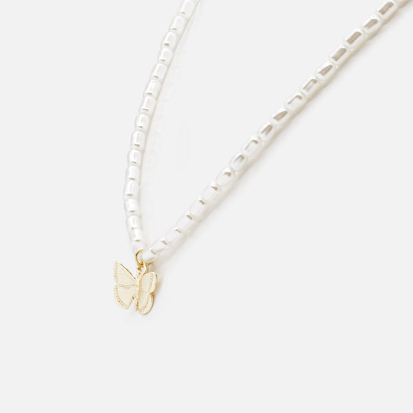 Load image into Gallery viewer, Gold Butterfly Pendant Beaded Necklace
