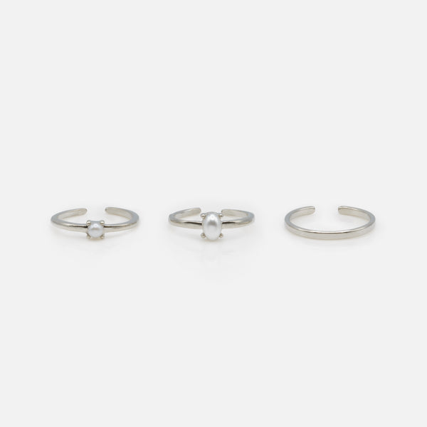 Load image into Gallery viewer, Set of three silver open rings with round and oval beads
